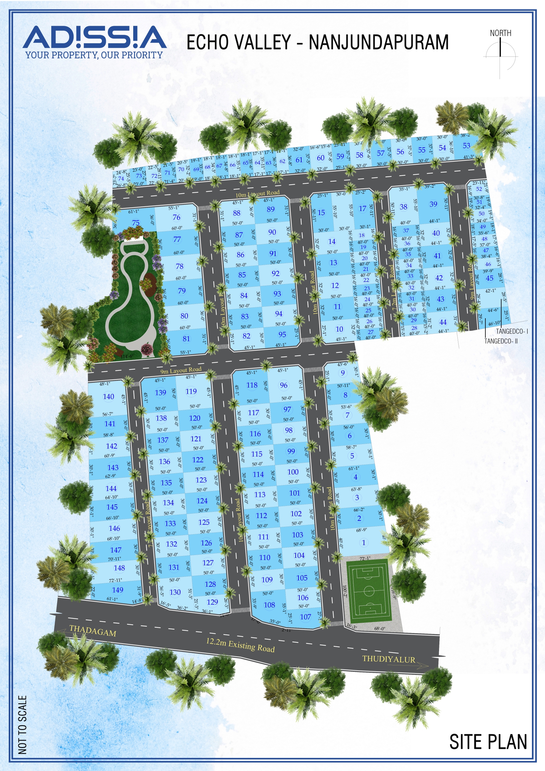 Site plan of one world Kalapatti showcasing layout of buildings, roads, and green spaces