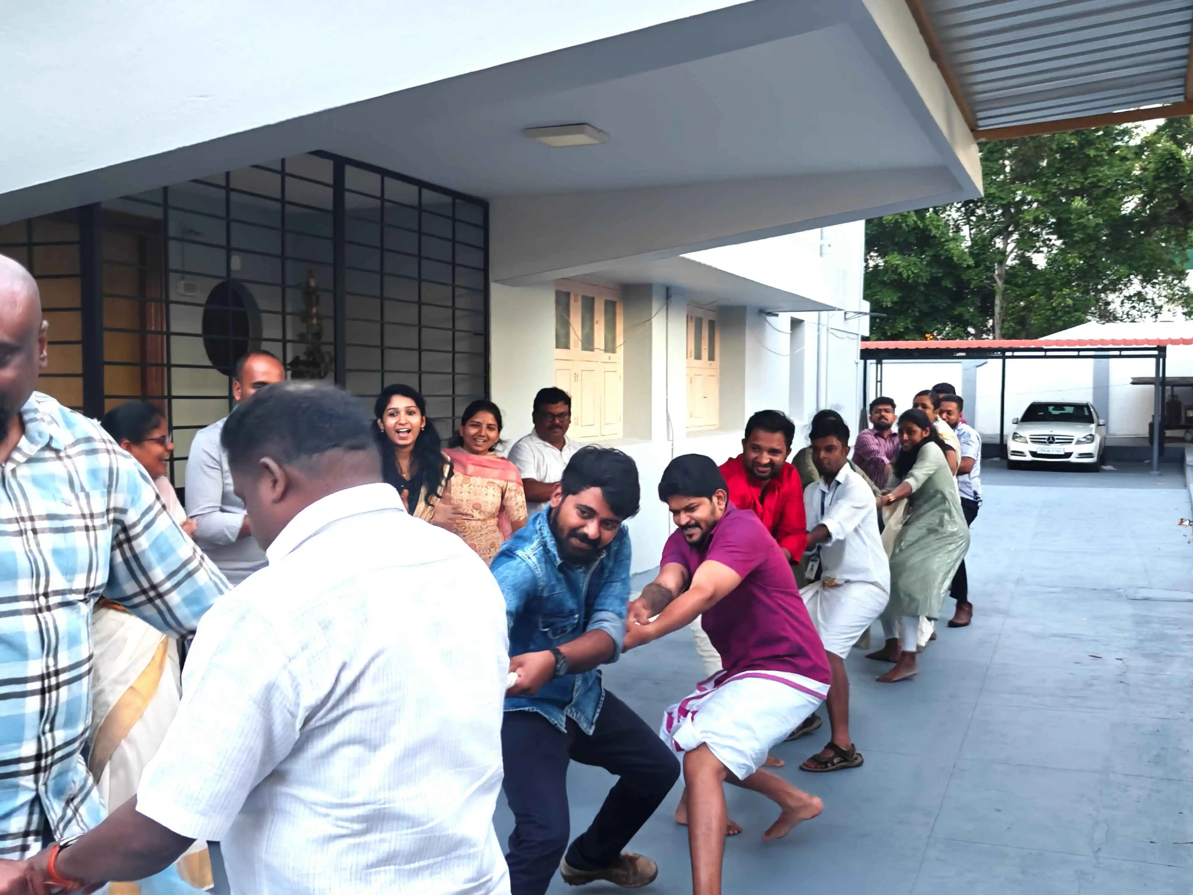 Tug-of-war competition during Onam festival celebration